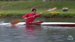 Adam van Koeverden and wooden kayak